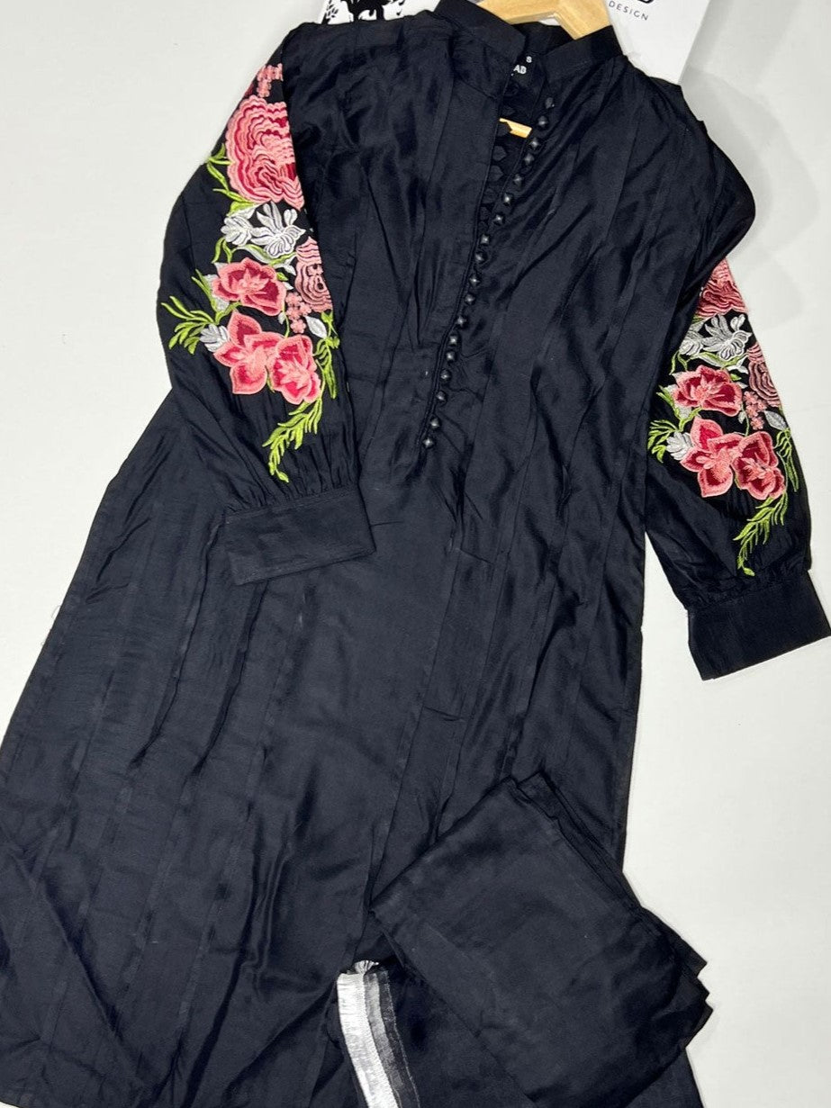 Flower Embroidery 2-Piece Stitched Dress