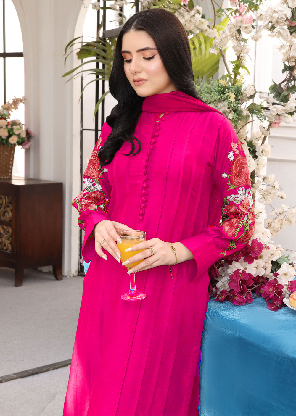 Flower Embroidery 2-Piece Stitched Dress
