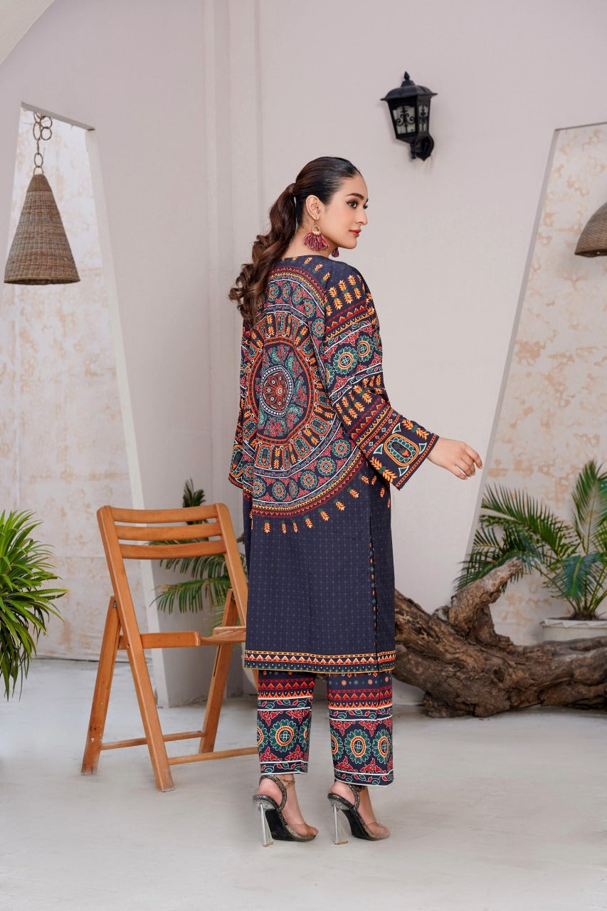 Mirror Embroidered & Printed 2-Piece Dress