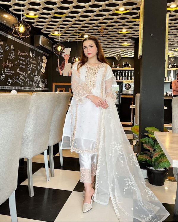 Fancy Organza 3-Piece Embroidered Dress