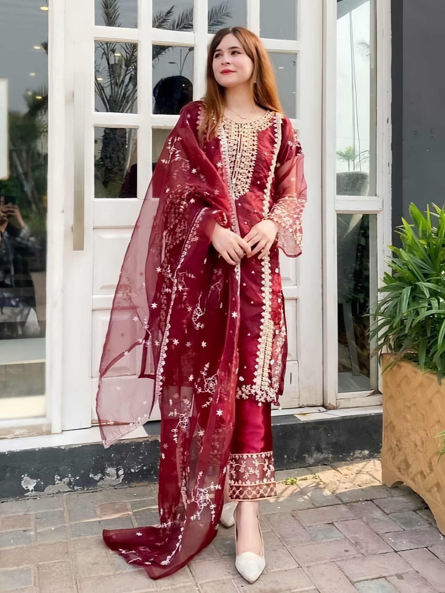 Fancy Organza 3-Piece Embroidered Dress