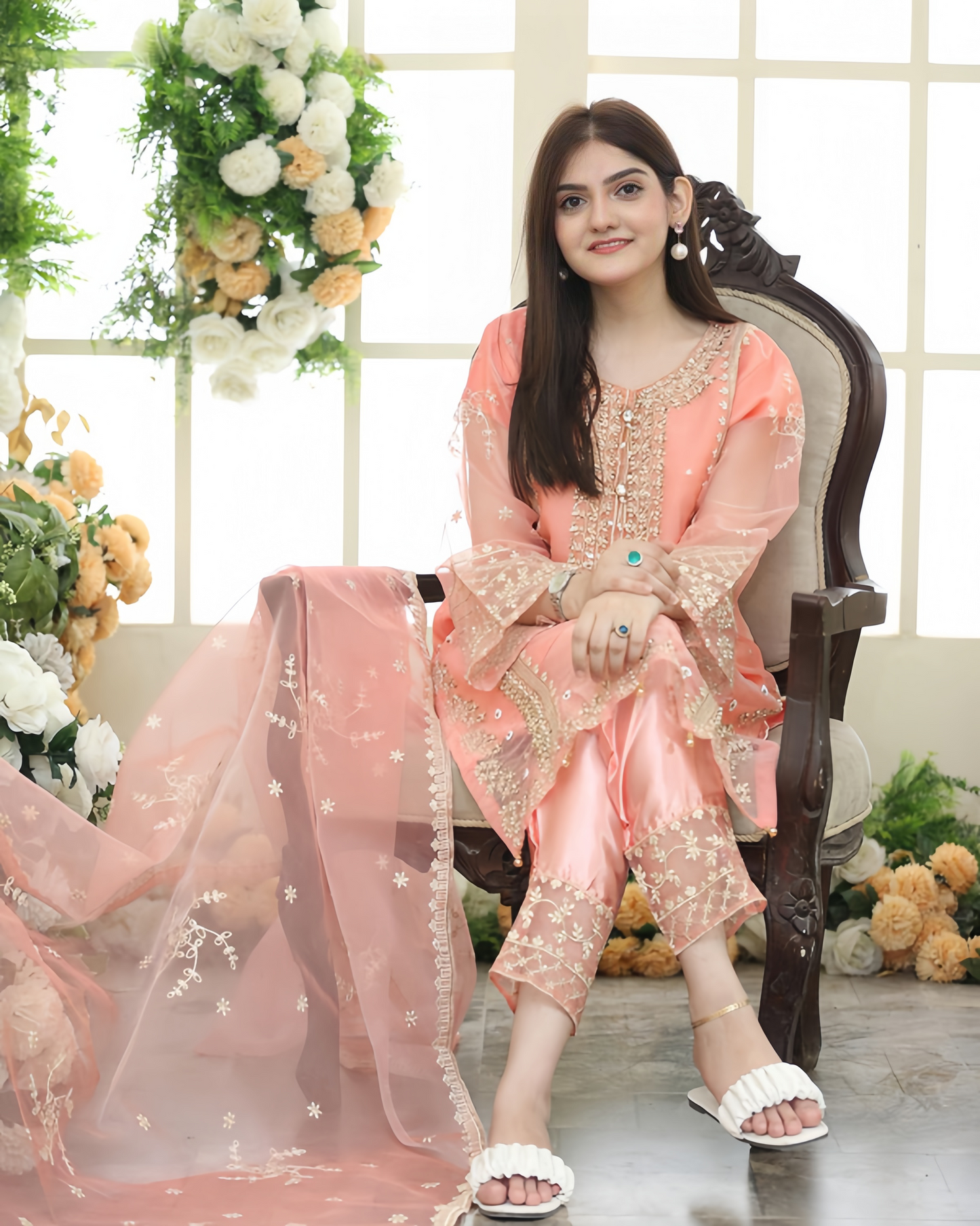 Fancy Organza 3-Piece Embroidered Dress
