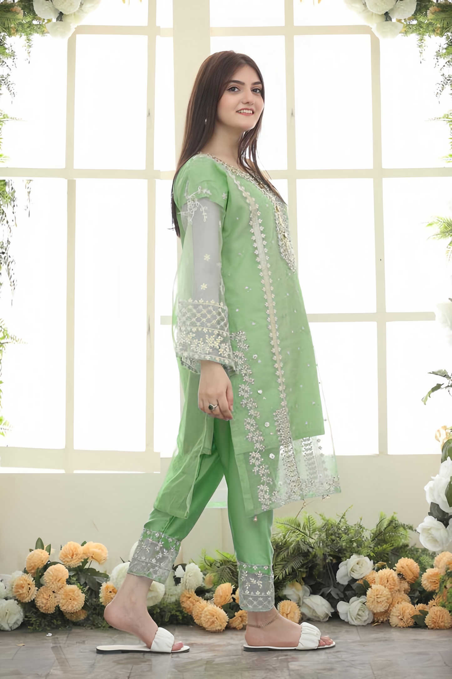 Fancy Organza 3-Piece Embroidered Dress