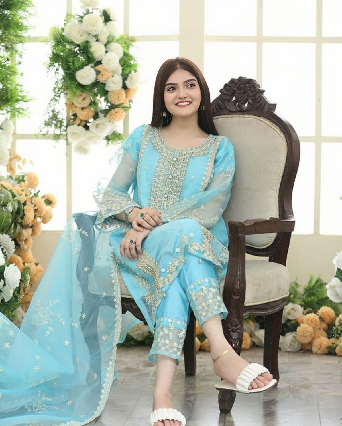Fancy Organza 3-Piece Embroidered Dress