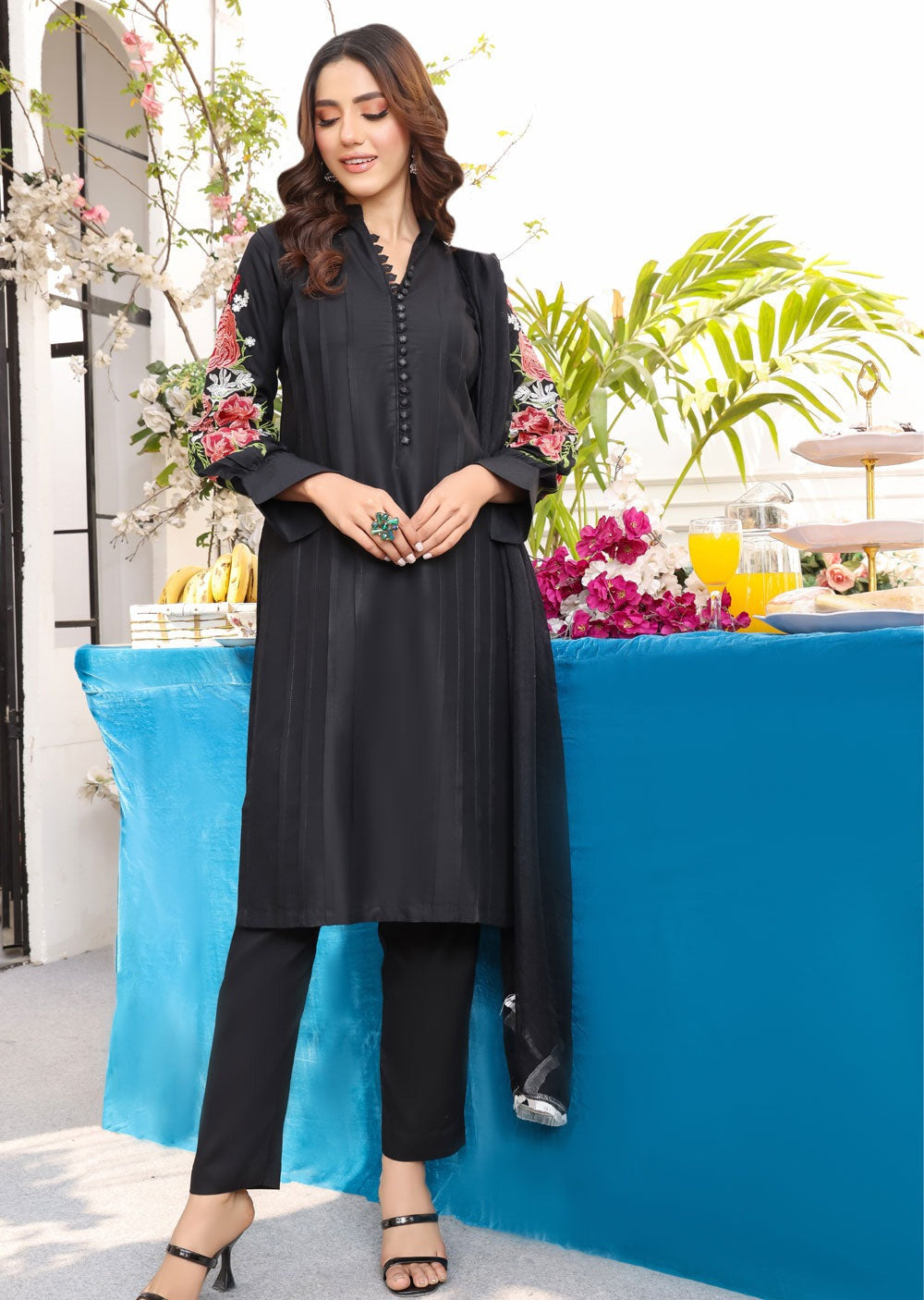 Flower Embroidery 2-Piece Stitched Dress