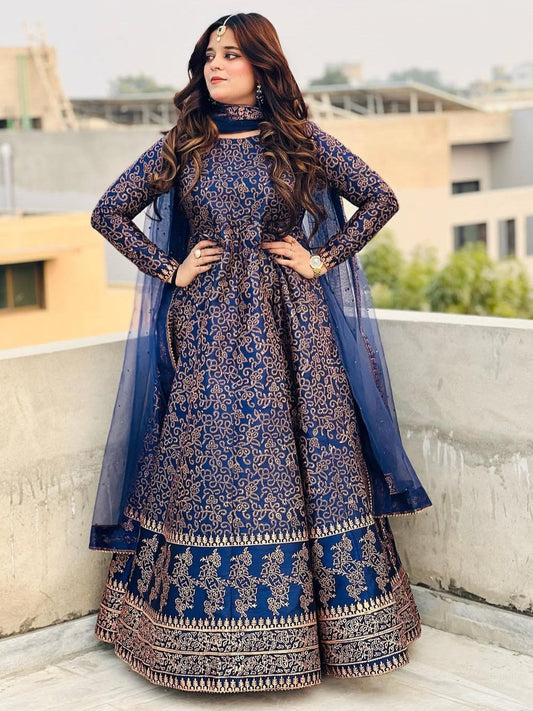3-Piece Stitched Katan Silk Printed Maxi Suit